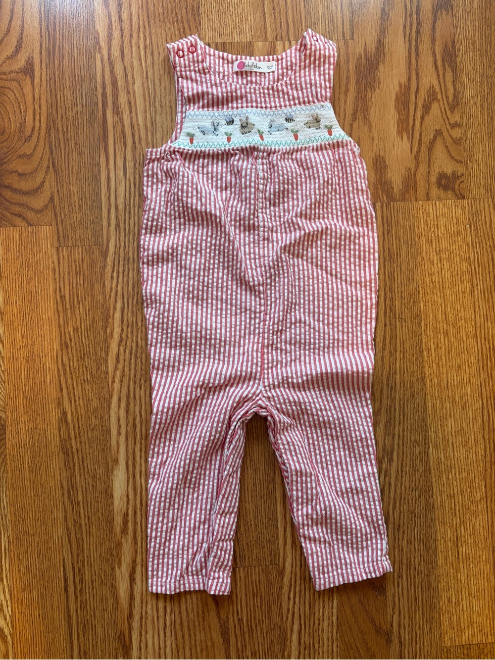 Baby Boden Pink and White Striped Smocked Overalls